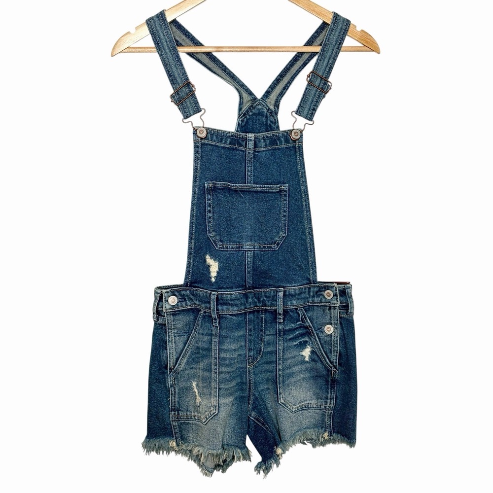 Hollister Boyfriend Short Overalls Womens XS Shortalls Denim Jean Distressed